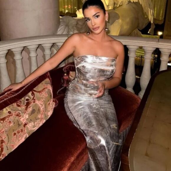 NWT Blogger Favorite Zara Silver Metallic Shiny Strapless Denim Dress - Picture 4 of 9